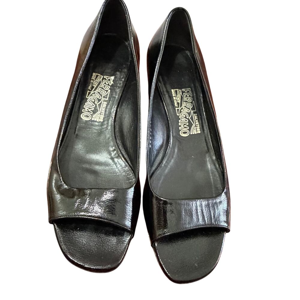 Salvatore Ferragamo Leather Peep-Toe Kitten Heel Pumps Made in Italy sz 6B - Picture 5 of 11